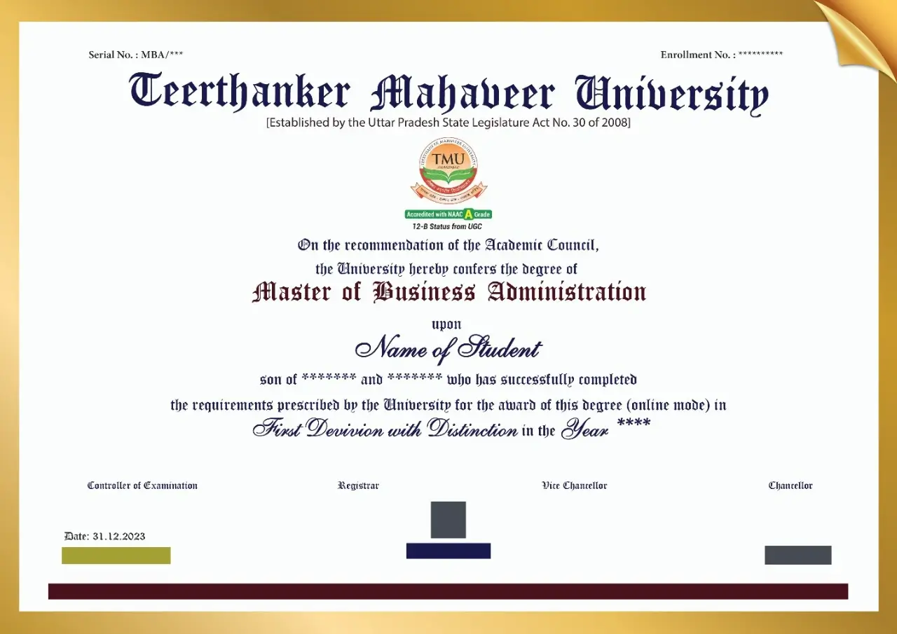 Sample Online MBA Degree Certificate (Landscape)